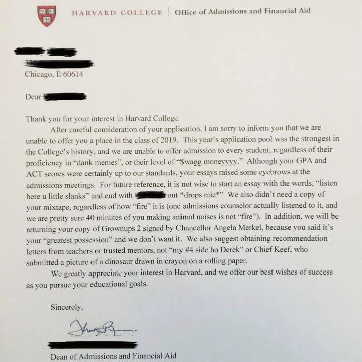 This Harvard Rejection Letter Might Not Be Real But It's Hilarious (Photo)