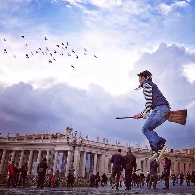 Guy Creates Magical Photos Of Himself 'Flying' Around On A Broomstick