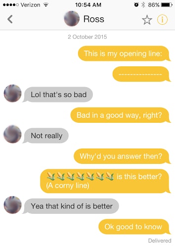 The very cheesy pick-up lines used on Tinder