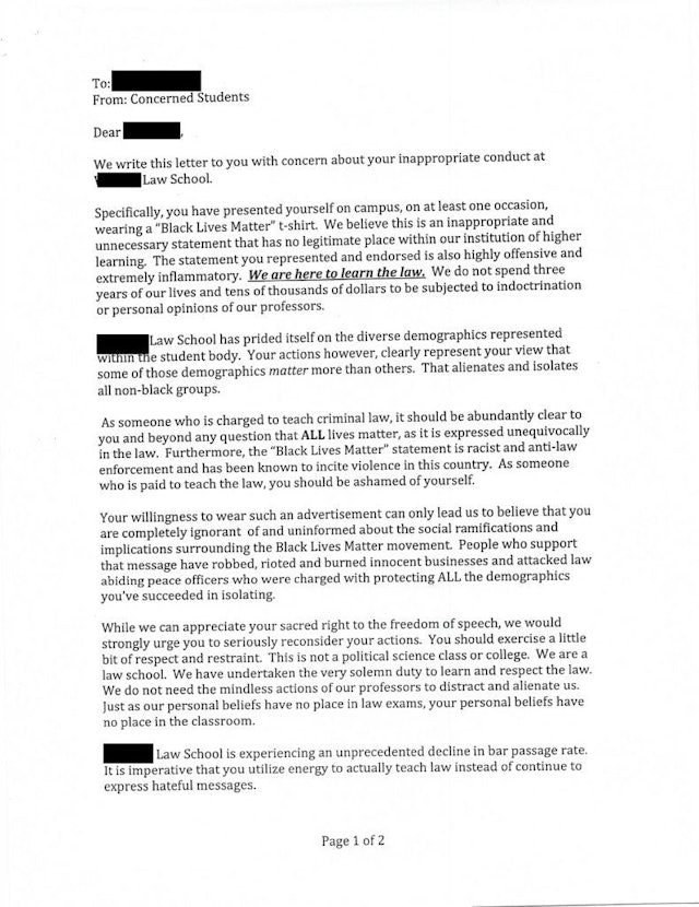 complaint x letter class Law His Professor Students Criticized Shuts Down Black Who