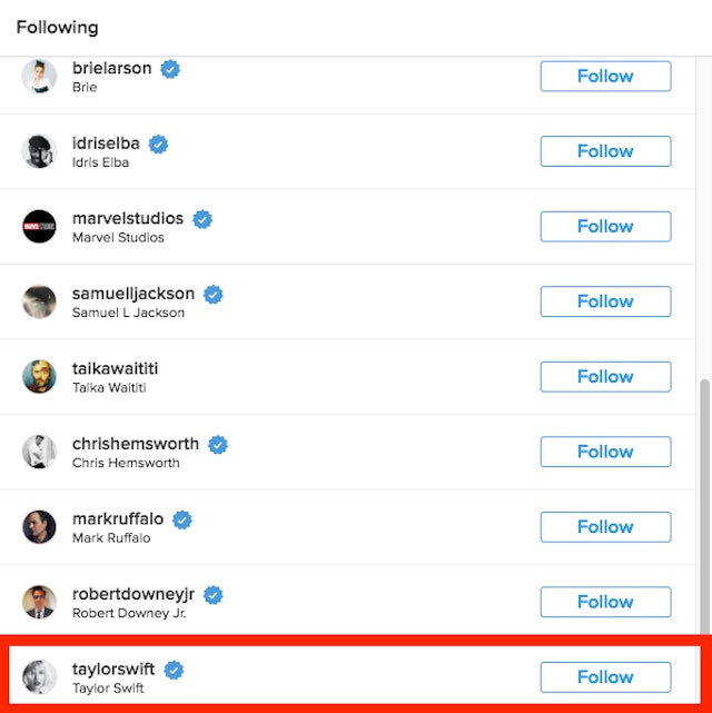 Taylor Swift & Tom Hiddleston Both Hit 'Follow' On Instagram - 597 x 598 png 67kB