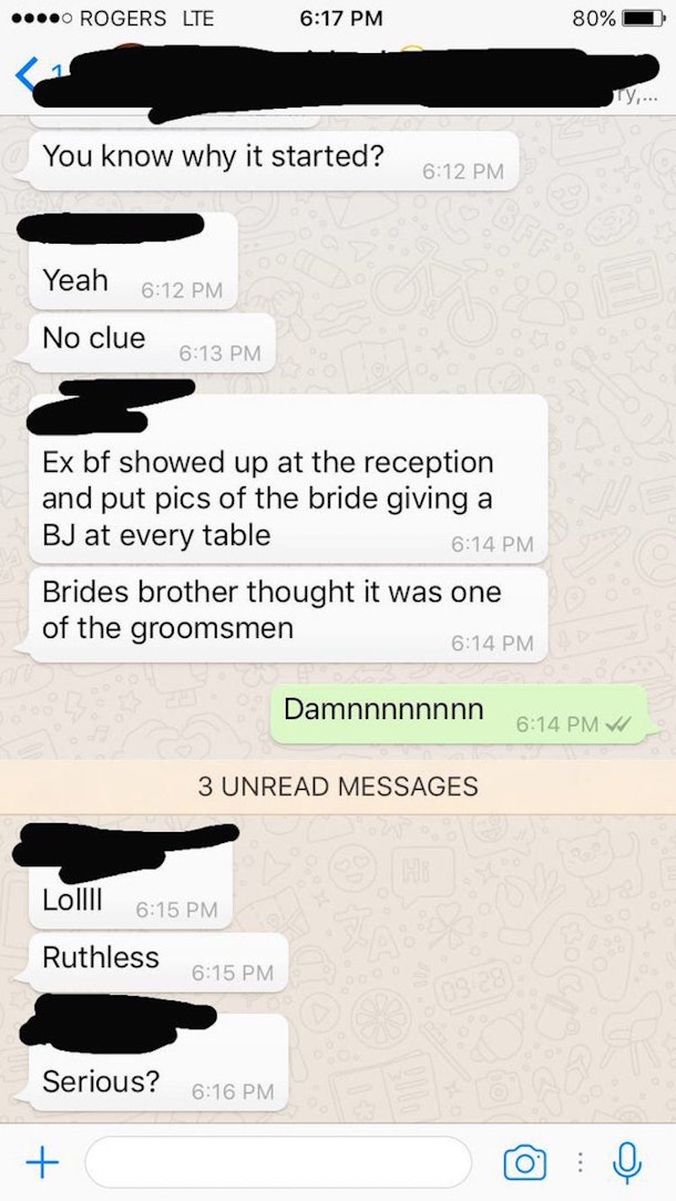 Guy Brings Photos Of Ex Giving A Blowjob To Her Wedding Reception