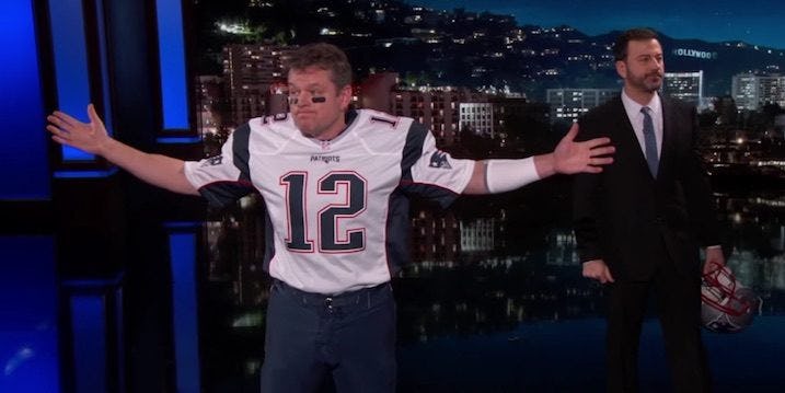 Matt Damon Sneaks Onto 'Kimmel' Dressed As Tom Brady