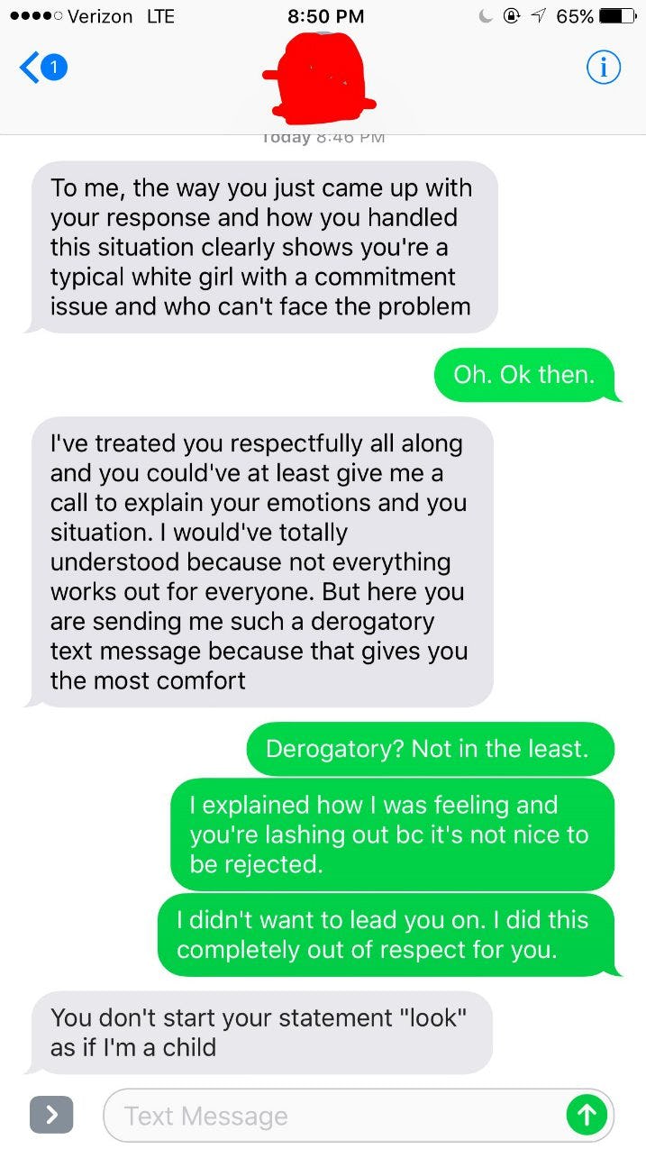 Woman Decides Not To Ghost Date Guy Still Gets Salty   Guy Rejected Text1 