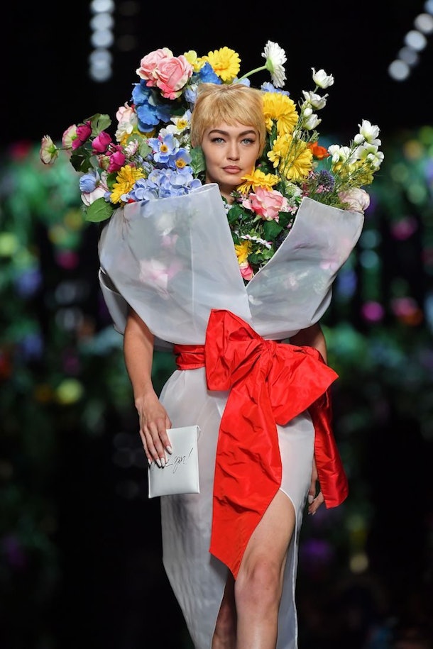 Gigi Hadid Moschino Show Look Is Flowers Only & Still Fierce AF
