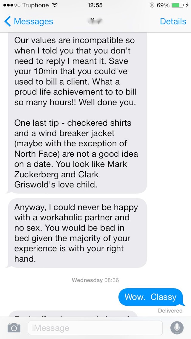 Woman Sends Crazy Text Rant After Guy Ends It After Tinder Date