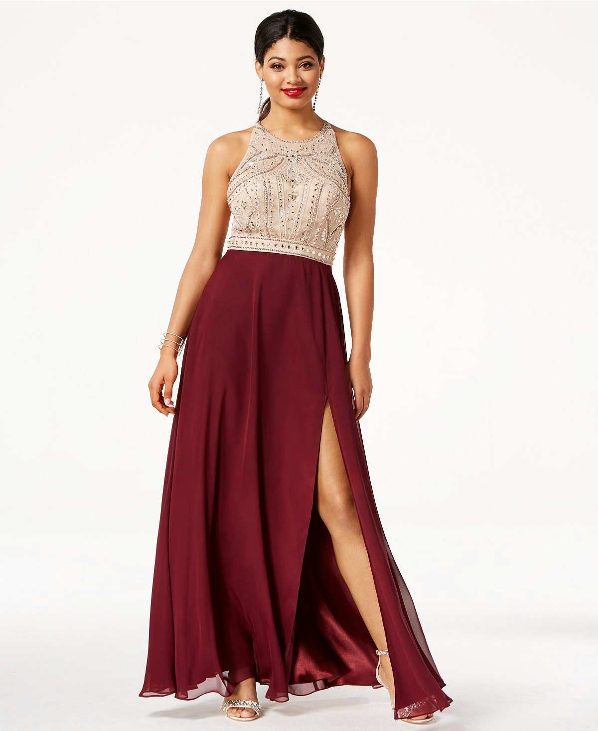 burgundy prom dresses macy's