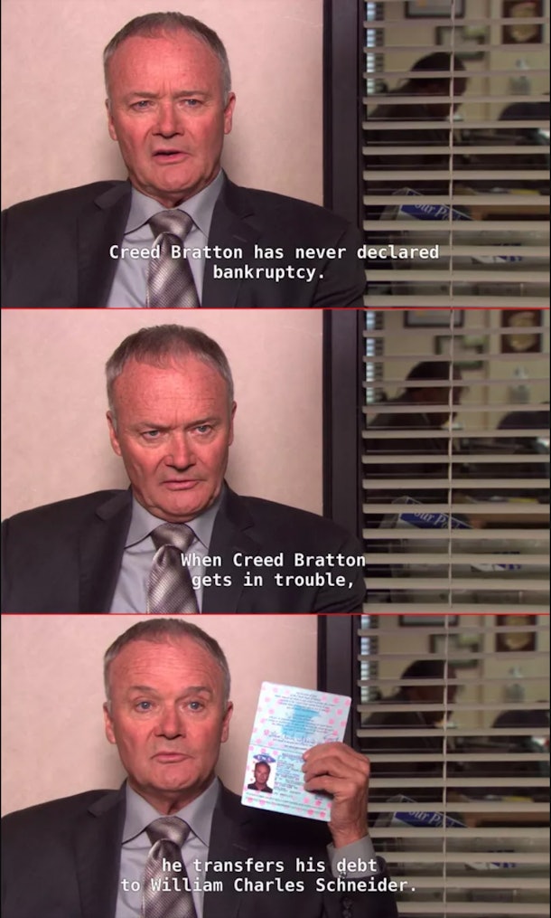 creed is the scranton strangler - bob vance scranton strangler