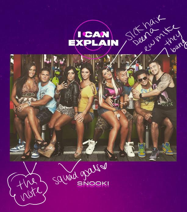 Photo of the Jersey Shore cast annotated by Snooki