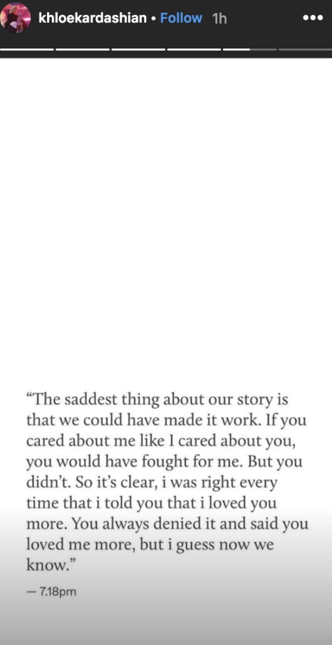 Khloe Kardashian S Ig Quote About An Unequal Love Relationship May Shade Tristan Thompson