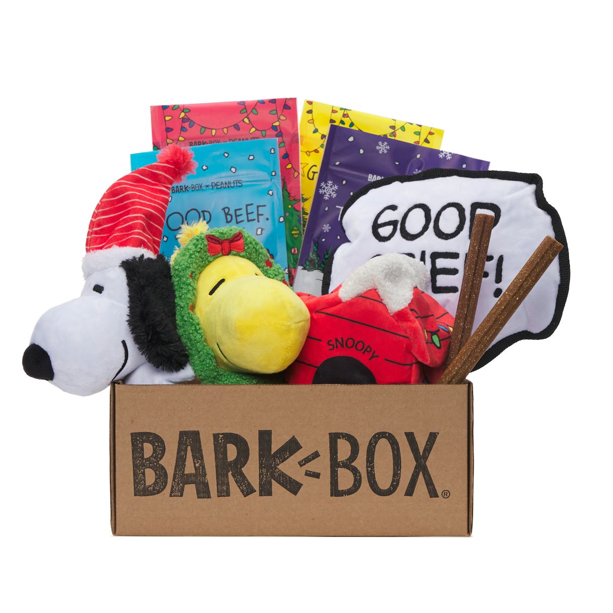 This Peanuts Holiday BarkBox With 'Charlie Brown Christmas' Toys Includes A Skating Snoopy