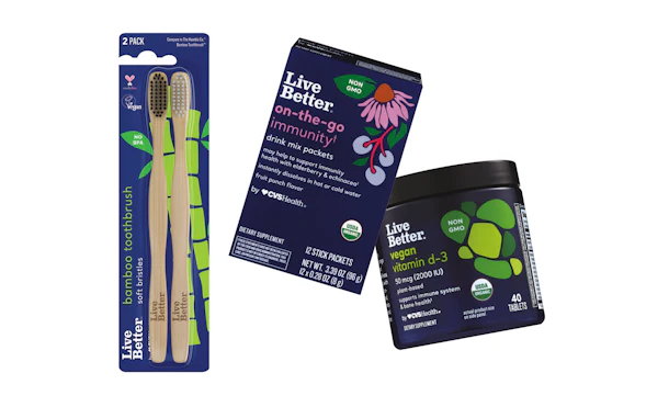 The Live Better by CVS Health product line includes bamboo toothbrushes, vegan vitamin D-3 tablets, and on-the-go immunity drink mix packets.