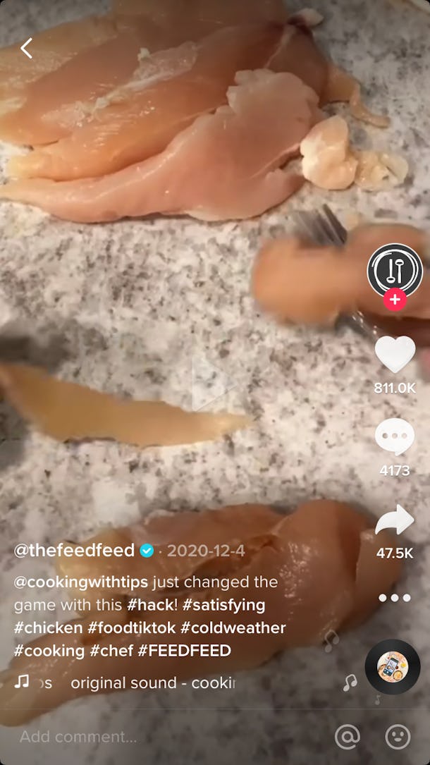 @thefeedfeed shows how to get rid of unwanted bits of a chicken using a fork.