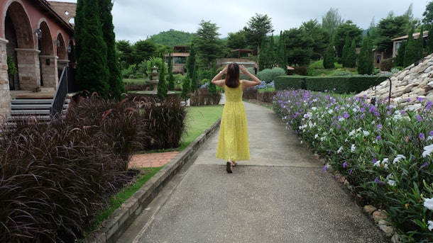 woman walking in the garden